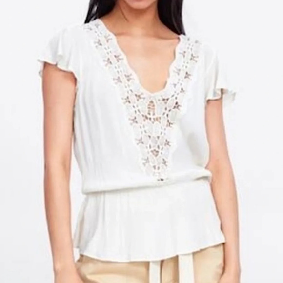 Zara Lace Crochet Short  Sleeve Blouse - Picture 1 of 4